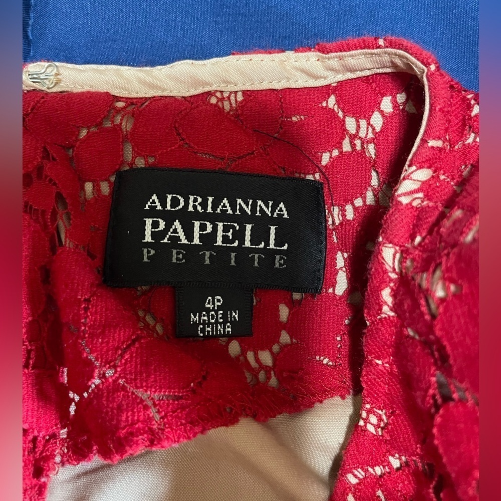 Adrianna Papell Petite Women's Red Lace Sheath Dress Size 4P - Picture 2 of 14